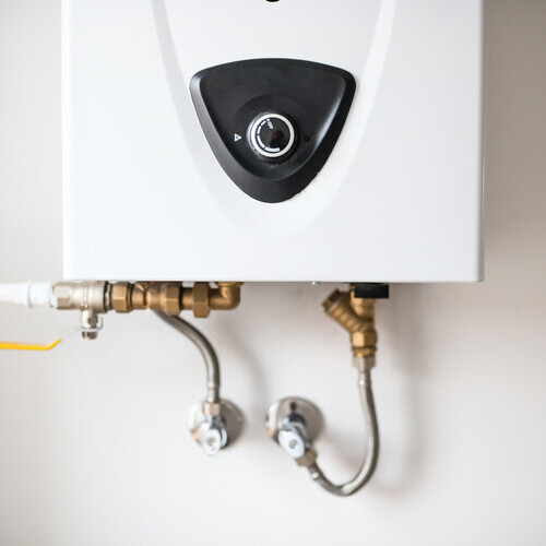 closeup of a tankless water heater